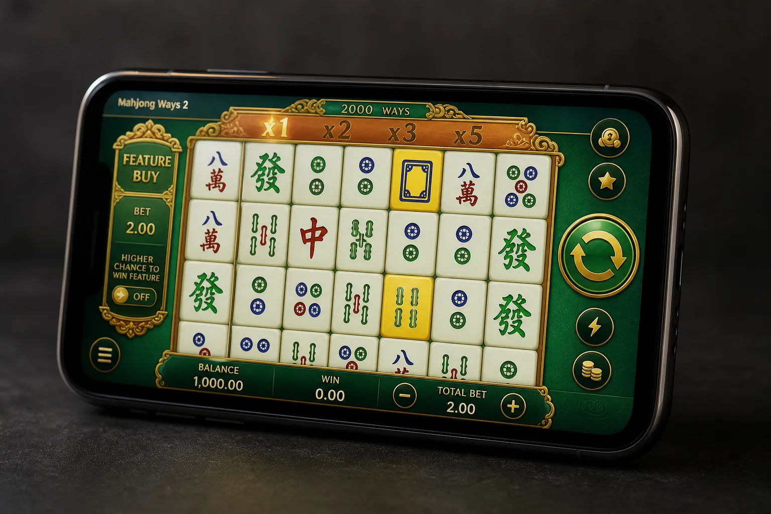 Mahjong Ways 2 screenshot - matching tiles on the reels with a win displayed